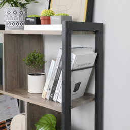 Songmics Industrial Display Unit, Five-Level Open Concept Bookshelf Design, Heather Greige And Ink Black - thumbnail 4