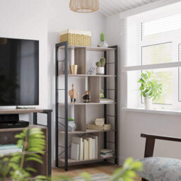 Songmics Industrial Display Unit, Five-Level Open Concept Bookshelf Design, Heather Greige And Ink Black - thumbnail 3