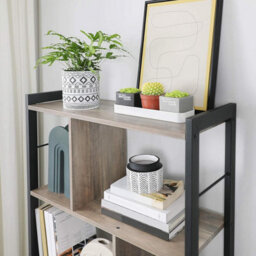 Songmics Industrial Display Unit, Five-Level Open Concept Bookshelf Design, Heather Greige And Ink Black - thumbnail 6