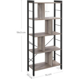 Songmics Industrial Display Unit, Five-Level Open Concept Bookshelf Design, Heather Greige And Ink Black - thumbnail 2
