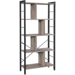 Songmics Industrial Display Unit, Five-Level Open Concept Bookshelf Design, Heather Greige And Ink Black - thumbnail 8