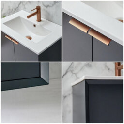 Homestylestore Anthracite 610mm Wall Hung Bathroom Vanity Unit With Basin And Brushed Copper Finger Pull Handle - thumbnail 3