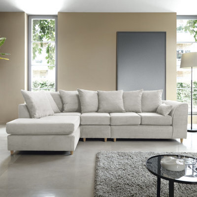 Abakus Direct Jumbo Large White Cord Left Facing Corner Sofa For Living Room With Thick Luxury Deep Filled Cushioning - image 1