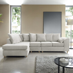 Abakus Direct Jumbo Large White Cord Left Facing Corner Sofa For Living Room With Thick Luxury Deep Filled Cushioning