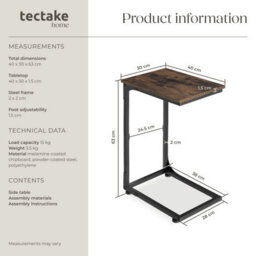 Tectake Bedside Table Erie - Industrial Style, 40 X 30 X 63 Cm - Industrial Wood Dark, Rustic - thumbnail 6