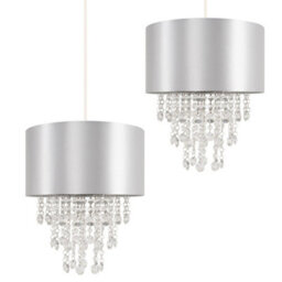 Valuelights Jesmond Pair Of Acrylic Jewel Effect Droplet Grey Ceiling Light Shades (D)32Cm