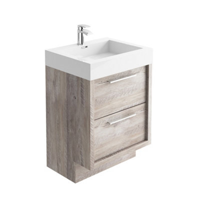 Plum&clay Walter Light Bare Wood Floor Standing Bathroom Vanity Unit With Polymarble Resin Basin (W)600mm - image 1