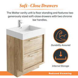 Plum&clay Walter Light Bare Wood Floor Standing Bathroom Vanity Unit With Polymarble Resin Basin (W)600mm - thumbnail 4