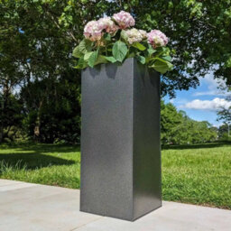 Woven Wood 75Cm Zinc Silver & Black Textured Tall Square Planter - thumbnail 2