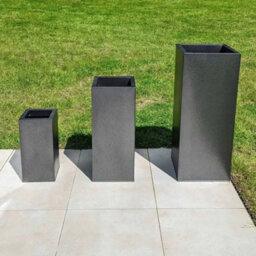 Woven Wood 75Cm Zinc Silver & Black Textured Tall Square Planter - thumbnail 3