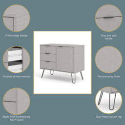 Core Products Augusta Industrial Grey Sideboard With 1 Door And 3 Drawers H73.6Cm X W90.0Cm X D43.0Cm - thumbnail 3