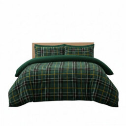 Ultra Soft Teddy Duvet Cover Tartan Check Reversible Fleece Bedding Green - thumbnail 2