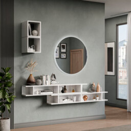 Decorotika Lausanne Moduler Modern Tv Unit Wall Mount Customizable Layout High Gloss White - thumbnail 3