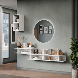 Decorotika Lausanne Moduler Modern Tv Unit Wall Mount Customizable Layout High Gloss White - thumbnail 2