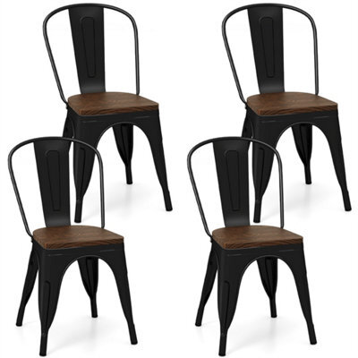 4 Pack Industrial Dining Chairs Black Metal Frame Wood Seat Stackable Kitchen - image 1