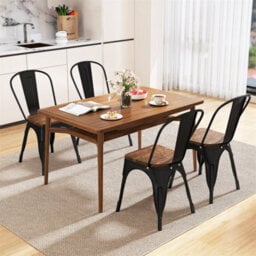 4 Pack Industrial Dining Chairs Black Metal Frame Wood Seat Stackable Kitchen - thumbnail 5