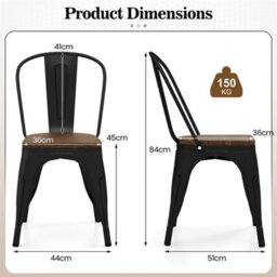 4 Pack Industrial Dining Chairs Black Metal Frame Wood Seat Stackable Kitchen - thumbnail 2
