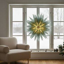 Wyld And Coco Large Green Paper Star Hanging Decoration With Built-In Socket, 96 X 26 X 96 Cm, Christmas Theme - thumbnail 2