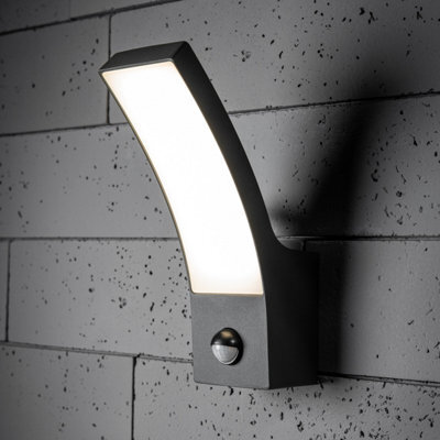 CGC Lighting Cgc Millie Anthracite Dark Grey Curved Led Wall Light Pir Motion Sensor Diecast Aluminium Opal Diffuser 4000K Ip54 - image 1