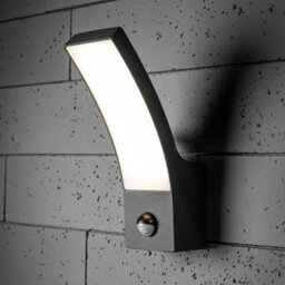 CGC Lighting Cgc Millie Anthracite Dark Grey Curved Led Wall Light Pir Motion Sensor Diecast Aluminium Opal Diffuser 4000K Ip54