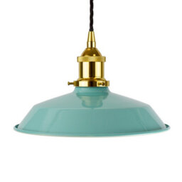 Duck Egg Blue Small Trinity Metal Painted Dome Pendant Light With Gold Lamp Holder And Black Twisted Cable - Se Home - thumbnail 1