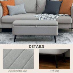 Wyld Haus Harika Linen-Look Light Grey Storage Ottoman Bench - Lift-Top Padded Seat, 102 X 40 X 44 Cm - thumbnail 6