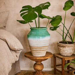 Wyld Haus Rustic Ombre Turquoise And Sand Glazed Ceramic Vase, 350mm H X 280mm W