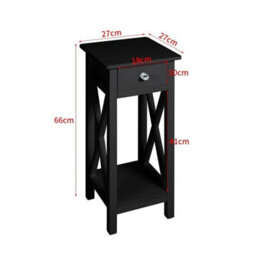 Black Narrow Bedside Table Slim Side Table Tall Nightstand End Table With Drawer Shelf - thumbnail 2