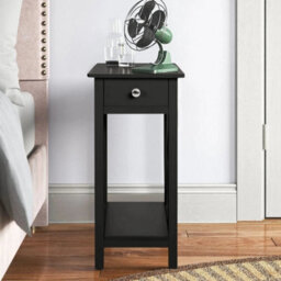 Black Narrow Bedside Table Slim Side Table Tall Nightstand End Table With Drawer Shelf - thumbnail 5