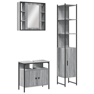 Berkfield Stylish 3 Piece Bathroom Cabinet Set Grey Sonoma Engineered Wood