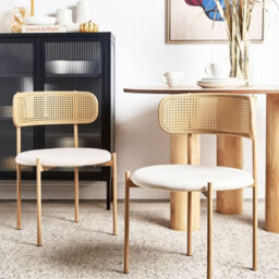 Wyld And Coco Velora Set Of 2 Accent Dining Chairs - Beige Fabric Seats, Iron Frame - thumbnail 2