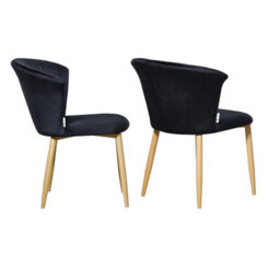 Life Interiors Set Of 2 Black Elsa Velvet Dining Chairs With Wooden Legs, Curved Back & Comfortable Seating - thumbnail 1