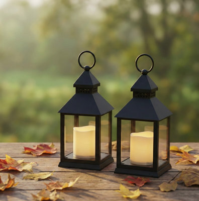 "Bright Zeal 2 Pack Black Candle Lanterns 10.2"" Battery With Warm Led Timer, Indoor Table & Fireplace Decor" - image 1