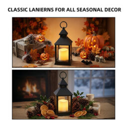 "Bright Zeal 2 Pack Black Candle Lanterns 10.2""  Battery With Warm Led Timer, Indoor Table & Fireplace Decor" - thumbnail 8