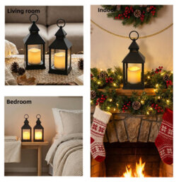 "Bright Zeal 2 Pack Black Candle Lanterns 10.2""  Battery With Warm Led Timer, Indoor Table & Fireplace Decor" - thumbnail 7
