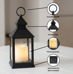"Bright Zeal 2 Pack Black Candle Lanterns 10.2""  Battery With Warm Led Timer, Indoor Table & Fireplace Decor" - thumbnail 4