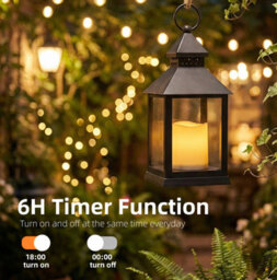 "Bright Zeal 2 Pack Black Candle Lanterns 10.2""  Battery With Warm Led Timer, Indoor Table & Fireplace Decor" - thumbnail 5