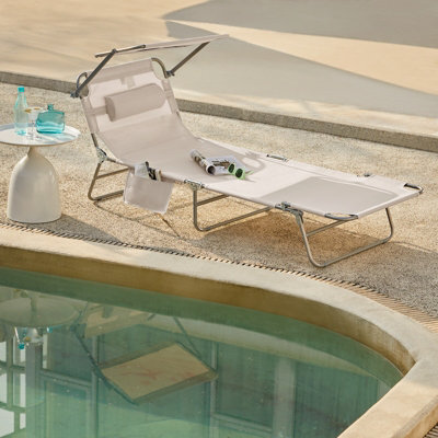 Sobuy Ogs48-Mix2, Set Of 2 Outdoor Garden Beach Folding Chair Sun Lounger With Adjustable Sun Shade And Backrest, Beige - image 1
