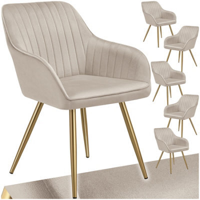 Tectake Set Of 6 Dining Chair Marilyn - Quilted Velvet, Continuous Backrest, Gold Steel Legs  - Taupe/gold - image 1