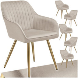 Tectake Set Of 6 Dining Chair Marilyn - Quilted Velvet, Continuous Backrest, Gold Steel Legs  - Taupe/gold