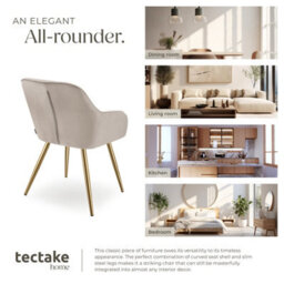 Tectake Set Of 6 Dining Chair Marilyn - Quilted Velvet, Continuous Backrest, Gold Steel Legs  - Taupe/gold - thumbnail 7