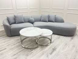 Stratus Interiors Curved Corner Boucle 6 Seater Teddy Fabric Sofa In Grey - thumbnail 5