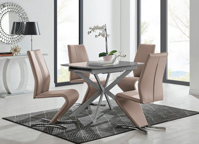 Furniturebox Uk Lira 100Cm Grey Metal Extending Dining Table & 4 Cappuccino Willow Chairs - image 1