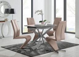 Furniturebox Uk Lira 100Cm Grey Metal Extending Dining Table & 4 Cappuccino Willow Chairs - thumbnail 1