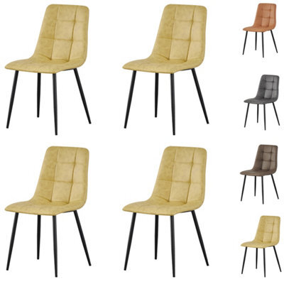 Mof Faux Suede Set Of 4 Dining Chairs With Sturdy Metal Legs Chairs With Backrest And Padded Seat Yellow Check - image 1