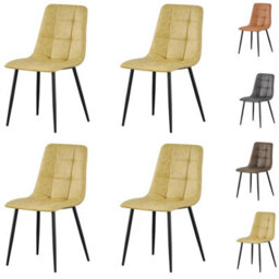 Mof Faux Suede Set Of 4 Dining Chairs With Sturdy Metal Legs Chairs With Backrest And Padded Seat Yellow Check - thumbnail 1