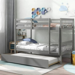 Interior Emporium Lily Wooden Bunk Bed With 2 Single Mattress - Solid Pine Space-Saving Frame - Kids Bedroom Furniture - Grey - thumbnail 3