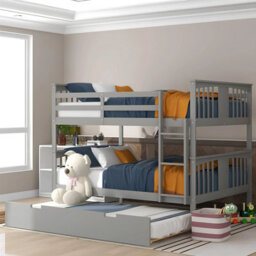 Interior Emporium Lily Wooden Bunk Bed With 2 Single Mattress - Solid Pine Space-Saving Frame - Kids Bedroom Furniture - Grey - thumbnail 6