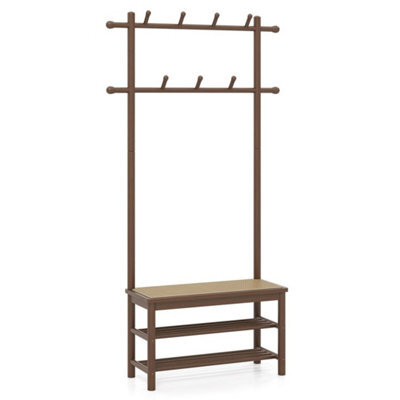 Bamboo Hall Tree Coat Rack With Bench & Shoe Storage - image 1