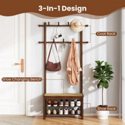 Bamboo Hall Tree Coat Rack With Bench & Shoe Storage - thumbnail 6